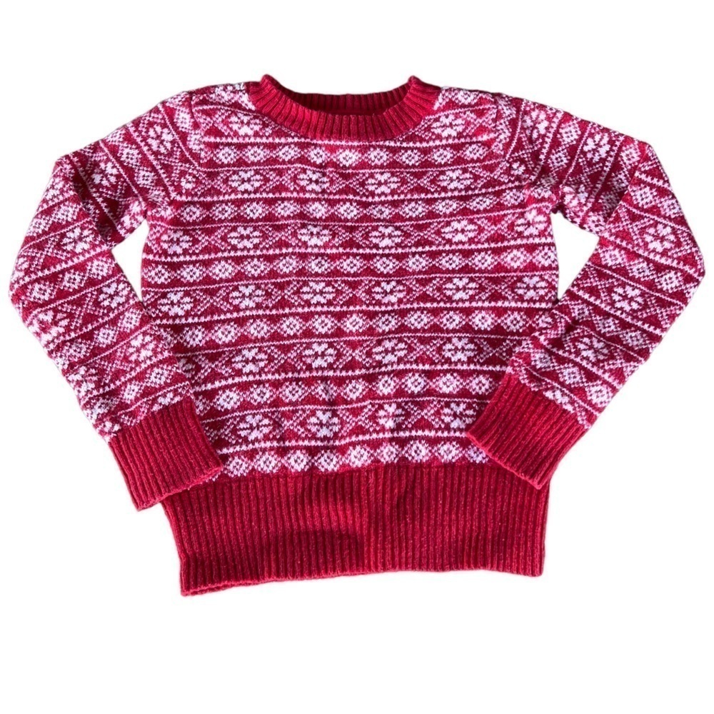 Gap Kids Fair Isle Knit Sweater XS (4-5) Holiday Christmas Red White Long Sleeve